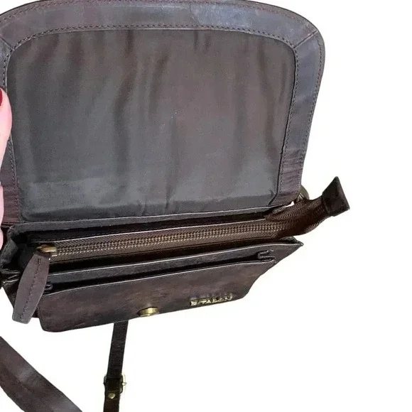 Estalon Brown Leather Multi Pocket Crossbody Travel Purse Sling Saddle Satchel - Picture 8 of 12